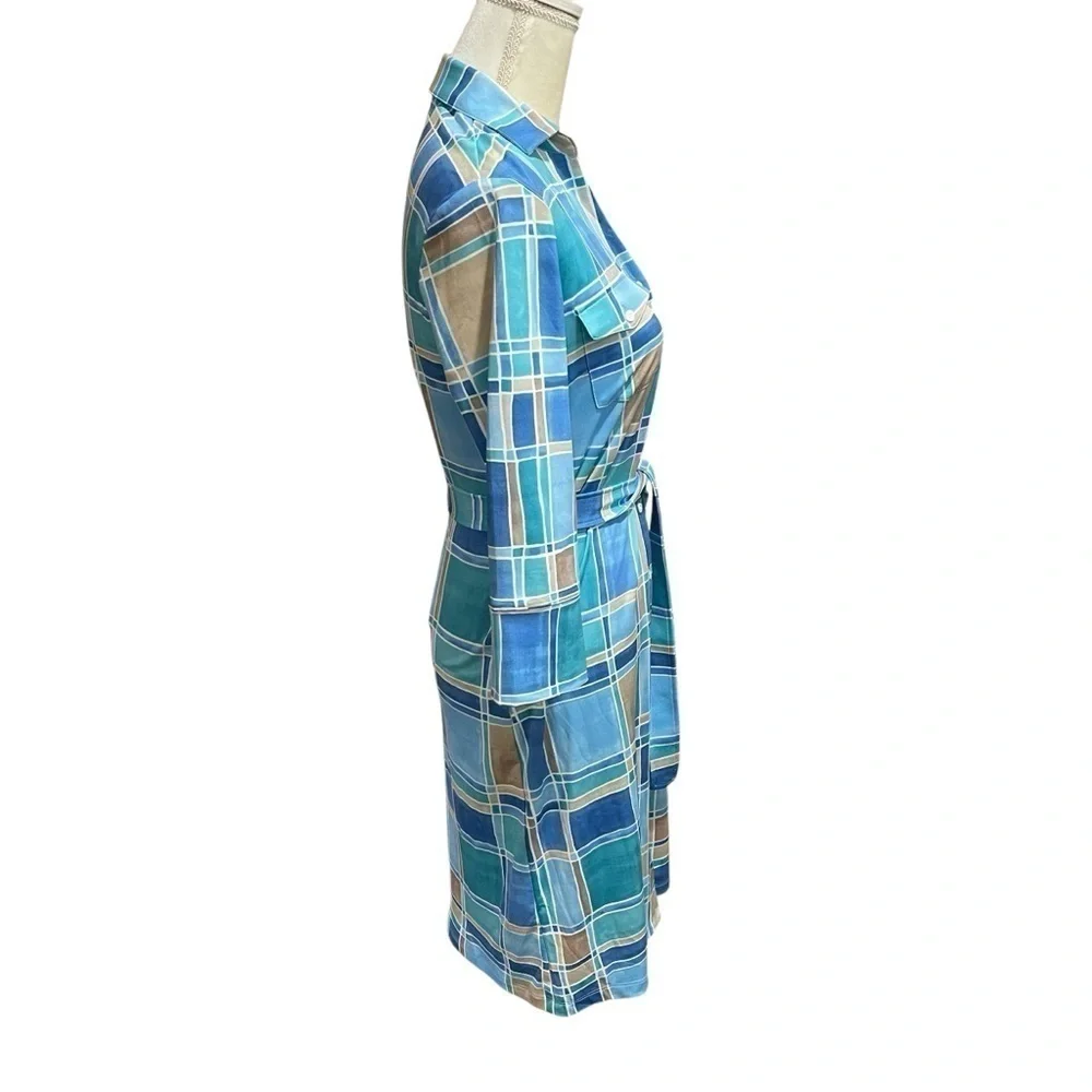 J. McLaughlin Brynn Tile Print Jersey Knit Collared V-Neck 3/4 Sleeve Dress NWT